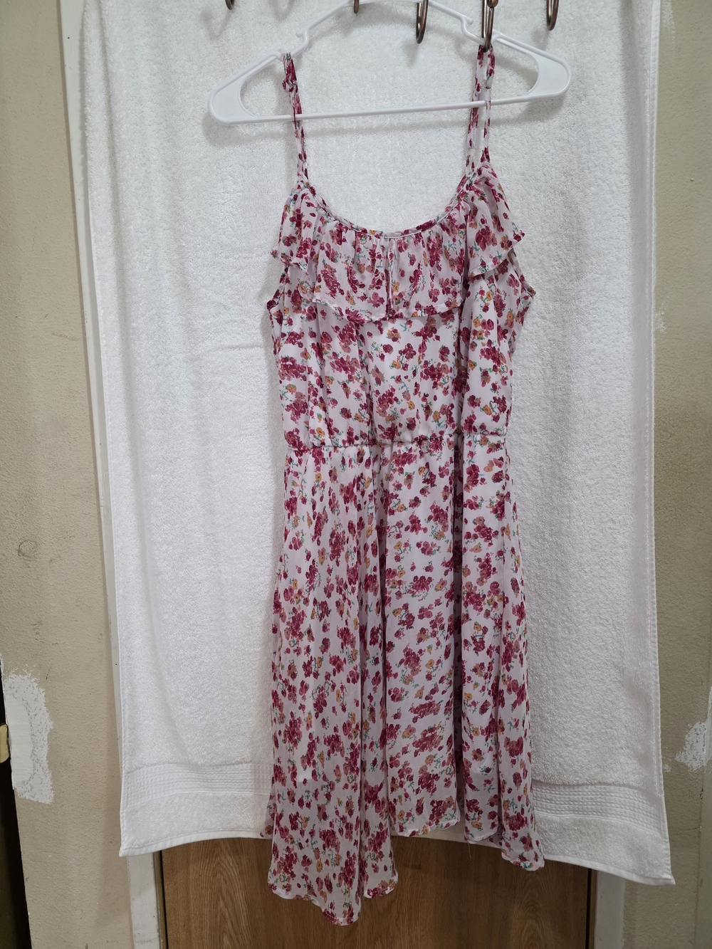 She's Cool White Midi Dress with Pink Floral Print
